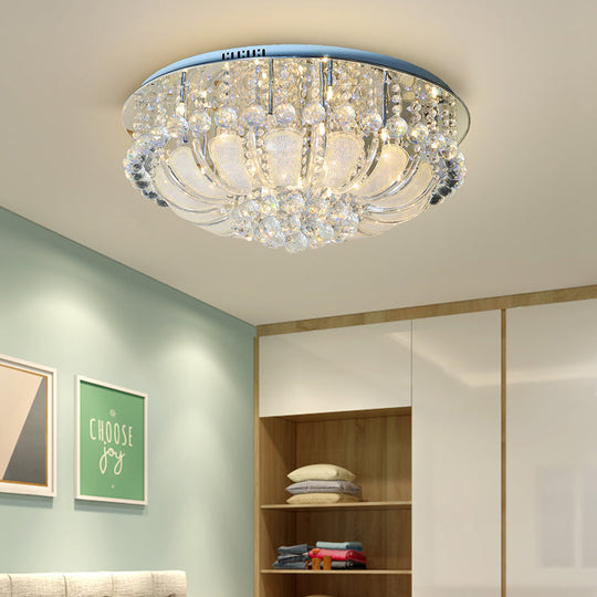 Modern Crystal Round Flush Light - 19.5’/23.5’/31.5’ Wide 6/7/13 Heads Stainless - Steel