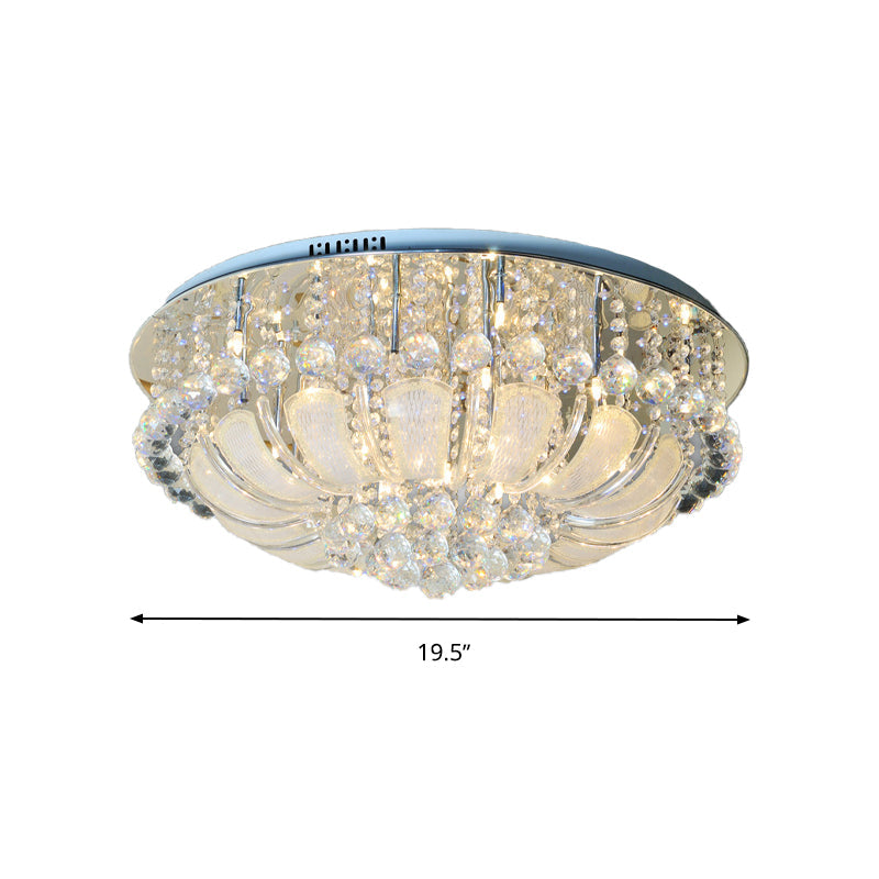 Modern Crystal Round Flush Light - 19.5’/23.5’/31.5’ Wide 6/7/13 Heads Stainless - Steel