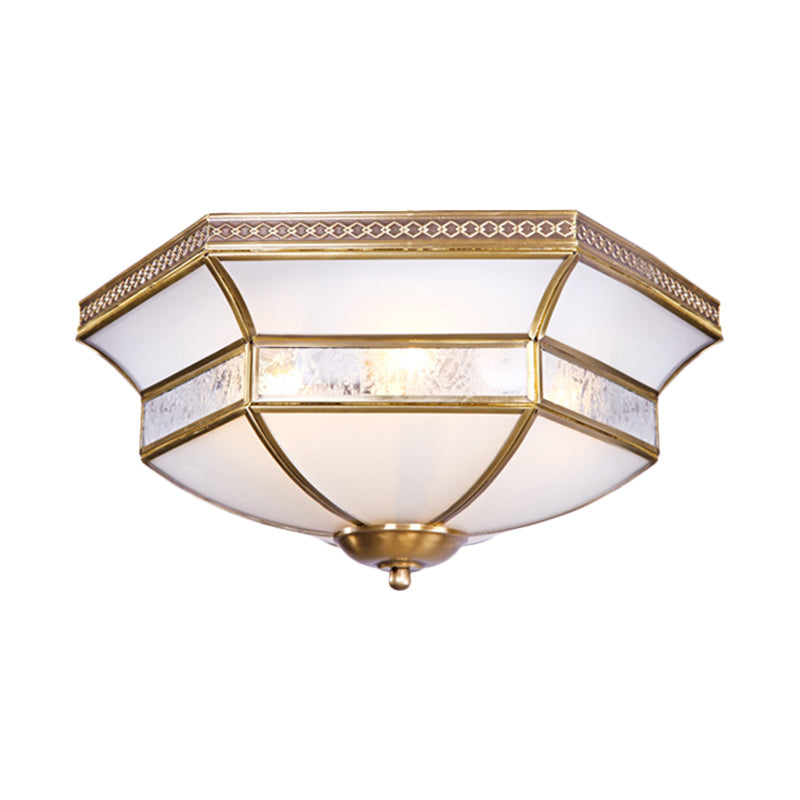 Brass Scalloped Ceiling Mounted Light With White Glass Shades - 3/4 Head Flush Mount Lamp For Living