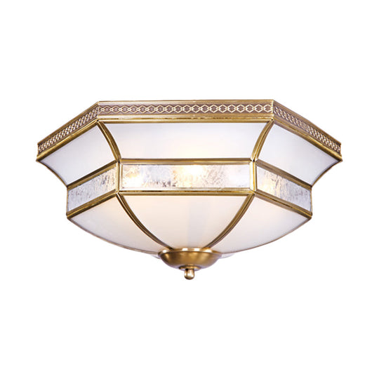 Brass Scalloped Ceiling Mounted Light With White Glass Shades - 3/4 Head Flush Mount Lamp For