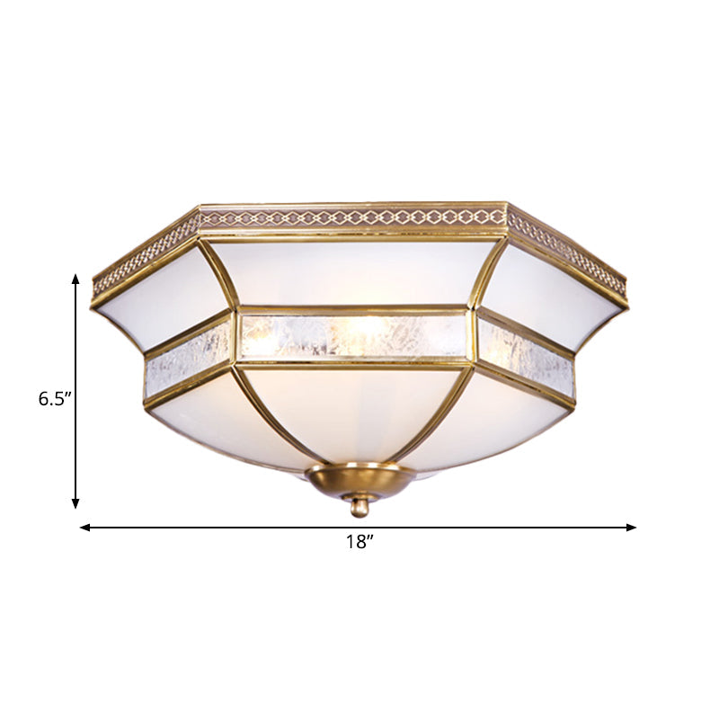Brass Scalloped Ceiling Mounted Light With White Glass Shades - 3/4 Head Flush Mount Lamp For Living