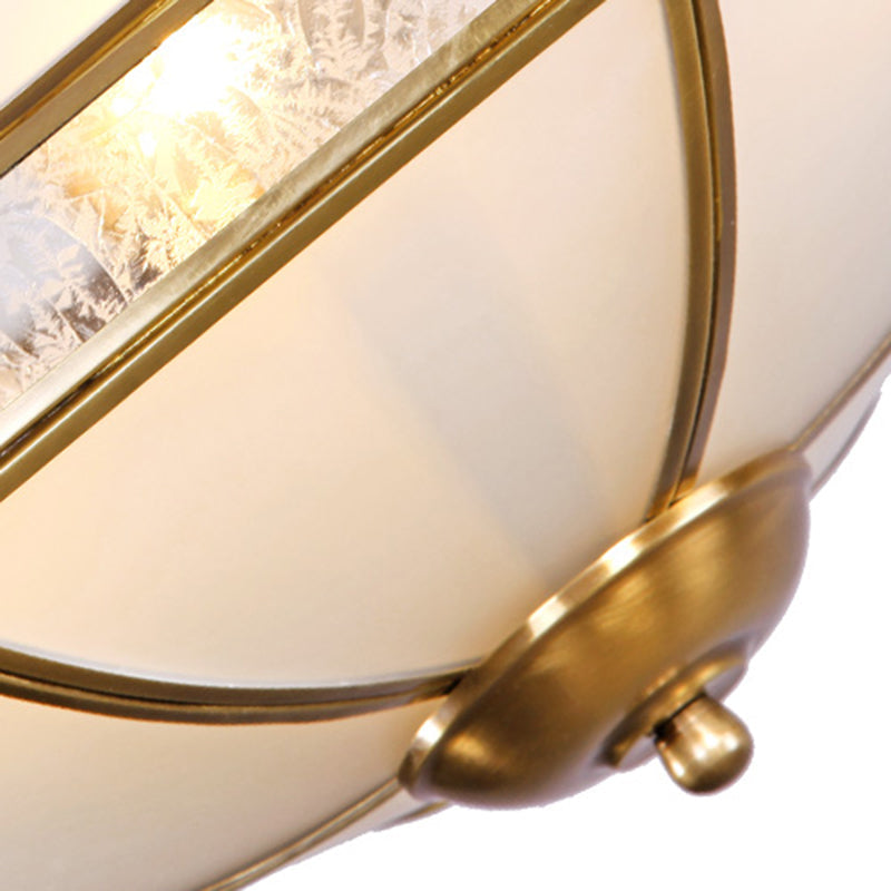 Brass Scalloped Ceiling Mounted Light With White Glass Shades - 3/4 Head Flush Mount Lamp For Living