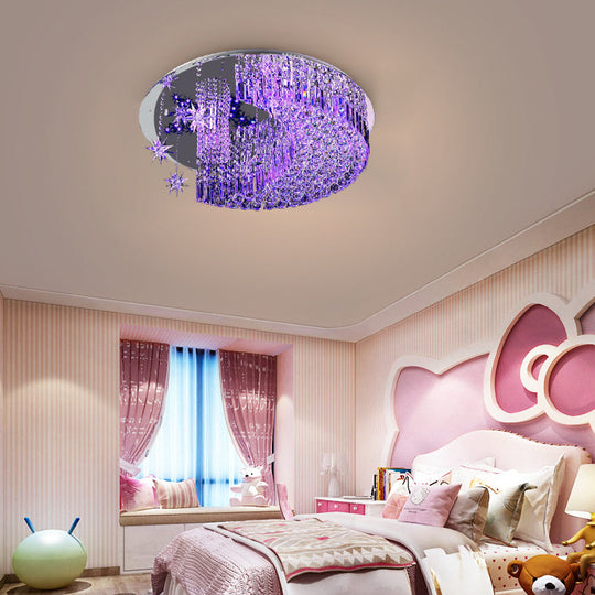 Modern Crystal Moon Flush Light: Stainless - Steel Ceiling Lamp 4/5/11 Bulbs 16’/19.5’/31.5’ Wide