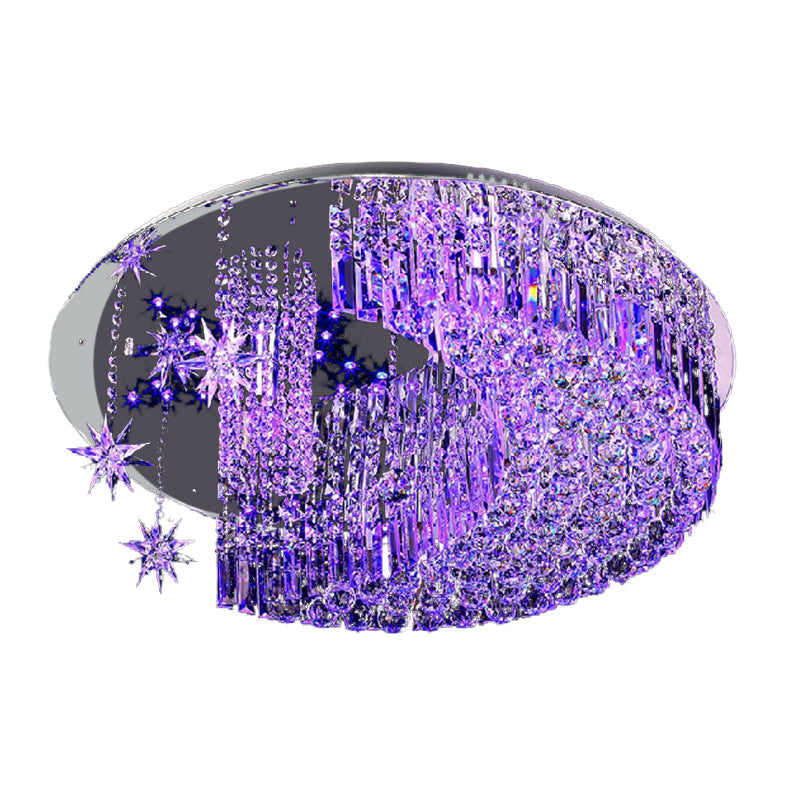 Modern Crystal Moon Flush Light: Stainless - Steel Ceiling Lamp 4/5/11 Bulbs 16’/19.5’/31.5’ Wide