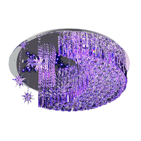 Modern Crystal Moon Flush Light: Stainless - Steel Ceiling Lamp 4/5/11 Bulbs 16’/19.5’/31.5’ Wide