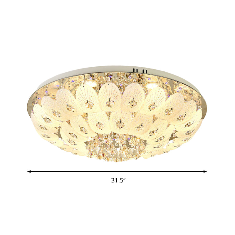 Contemporary Crystal Ceiling Light Fixture - Domed Flush Mount 7/13 Heads 23.5/31.5 Wide White