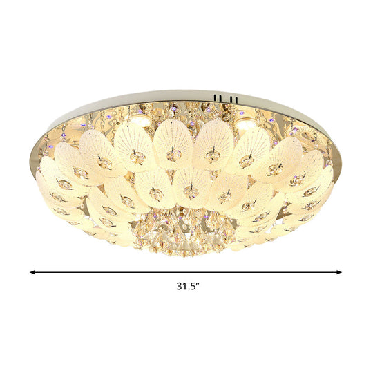 Contemporary Crystal Ceiling Light Fixture - Domed Flush Mount 7/13 Heads 23.5/31.5 Wide White