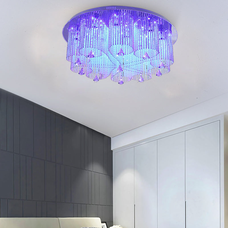 Modern Crystal Flushmount Ceiling Light Fixture With Stainless-Steel Mounting - 4/8/15 Heads