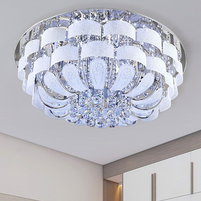 Modernist Stainless - Steel Crystal Flush Mount Ceiling Light With Cut Accents