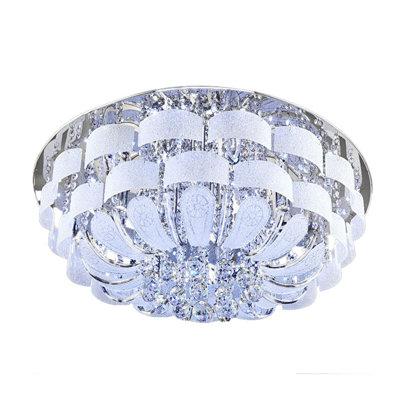 Modernist Stainless-Steel Crystal Flush Mount Ceiling Light With Cut Accents