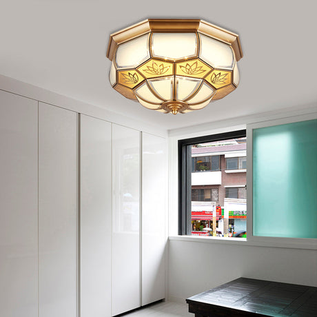 Dome Flush Mount Led Brass Ceiling Light Opal Glass Colonial Style - 13’/21’ Width