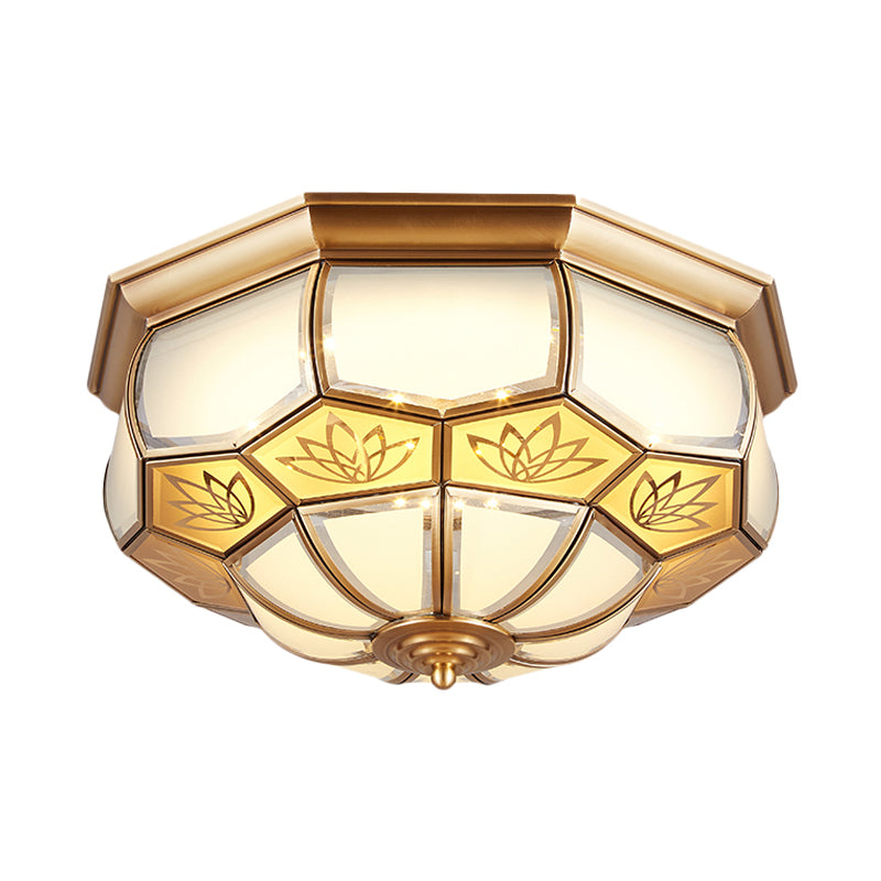 Dome Flush Mount Led Brass Ceiling Light Opal Glass Colonial Style - 13’/21’ Width