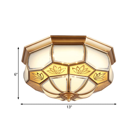 Dome Flush Mount Led Brass Ceiling Light Opal Glass Colonial Style - 13/21 Width
