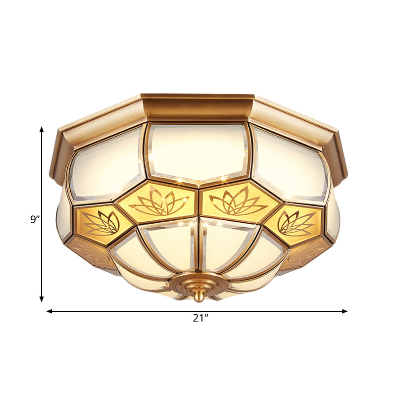 Dome Flush Mount Led Brass Ceiling Light Opal Glass Colonial Style - 13’/21’ Width