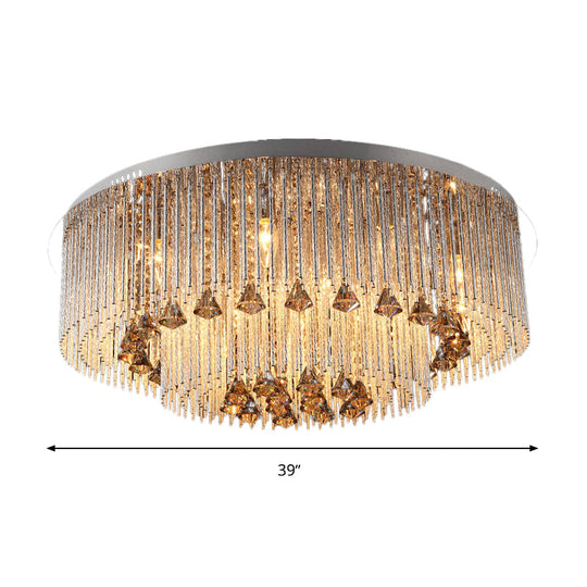 Contemporary Crystal Flush Light Fixture - Round Nickel Ceiling Mount For Living Room (9/12/18