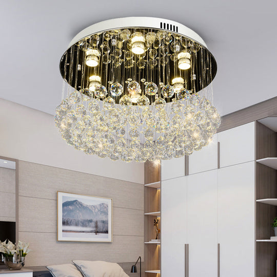 Contemporary Round Crystal Ball Flushmount Ceiling Mount Light - 6 Heads Nickel Fixture
