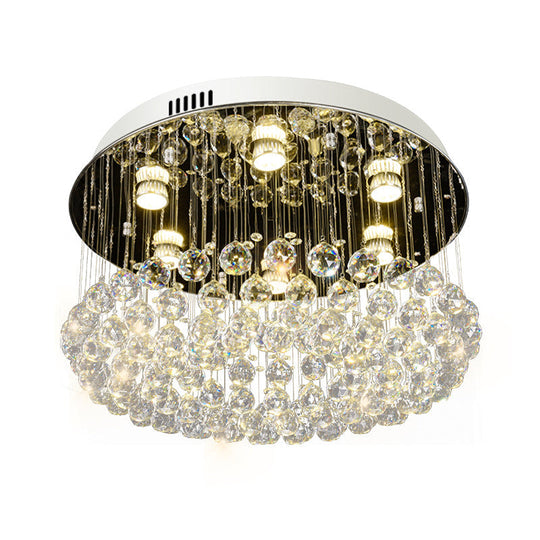 Contemporary Round Crystal Ball Flushmount Ceiling Mount Light - 6 Heads Nickel Fixture