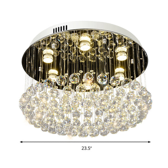 Contemporary Round Crystal Ball Flushmount Ceiling Mount Light - 6 Heads Nickel Fixture