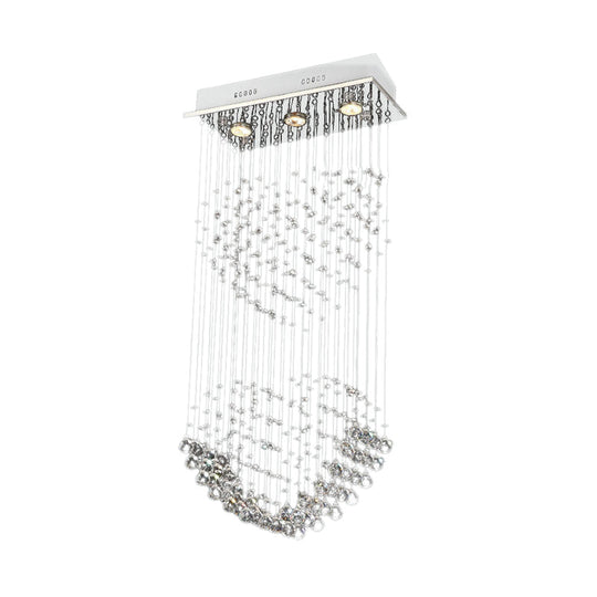 Modern Flush Mount Crystal Heart Ceiling Light Fixture - 3 Heads Nickel Finish