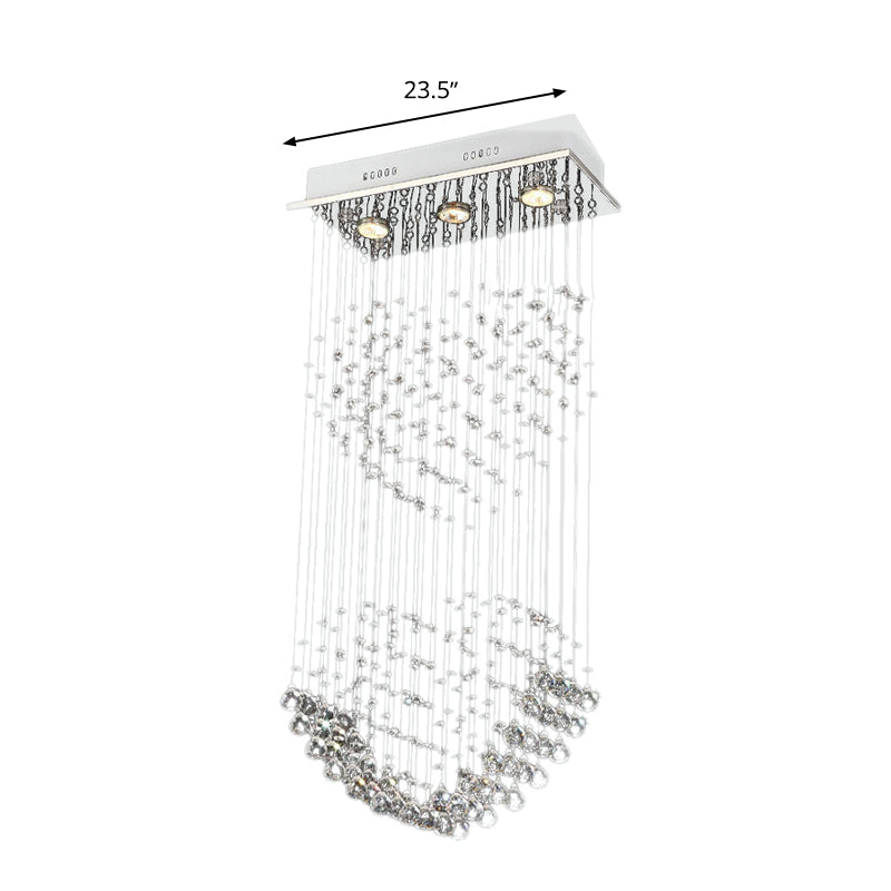 Modern Flush Mount Crystal Heart Ceiling Light Fixture - 3 Heads Nickel Finish