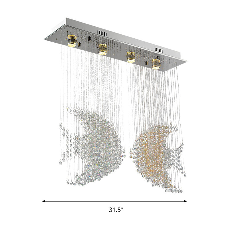 Modern Nickel Fish Flush Light With Crystal Accents - 4 Heads 3W/5W Close To Ceiling Lighting For