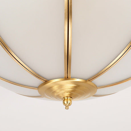 Sandblasted Glass Dome Colonial Brass Ceiling Light - 3-Light Flush Mount For Living Room
