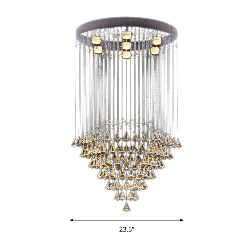 Modernist Cut Crystal Diamond Flush Light Fixture With 7 Nickel Ceiling - Mounted Heads