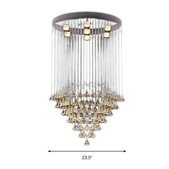 Modernist Cut Crystal Diamond Flush Light Fixture With 7 Nickel Ceiling-Mounted Heads