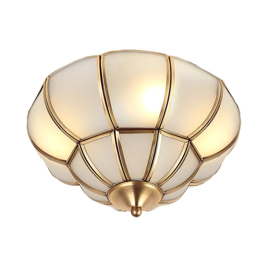 Colonialism Scallop Ceiling Light - 11’/18’ W 3 Bulbs Satin Opal Glass Brass Finish