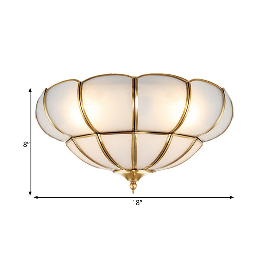 Colonialism Scallop Ceiling Light - 11’/18’ W 3 Bulbs Satin Opal Glass Brass Finish