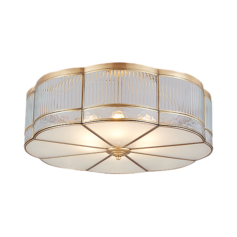 Ribbed Glass Gold Ceiling Flush Mount Lamp - Clover Design With 3/4 Heads Available In 14’ Or