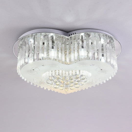 Modernist K9 Crystal Flushmount Ceiling Light Fixture For Bedroom - Heart Design Led 18/23.5 Wide