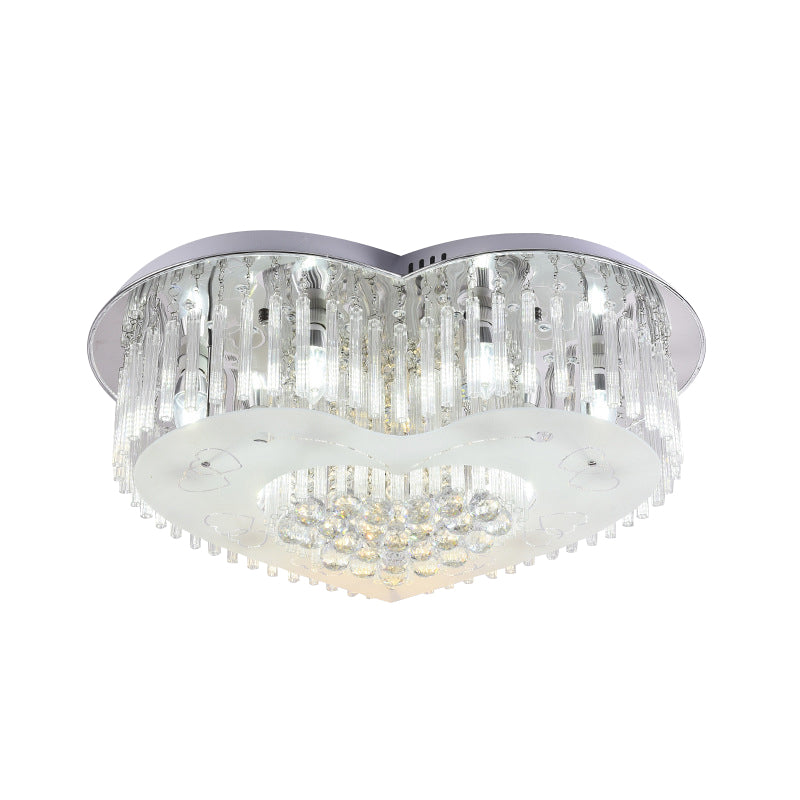 Modernist K9 Crystal Flushmount Ceiling Light Fixture For Bedroom - Heart Design Led 18/23.5 Wide