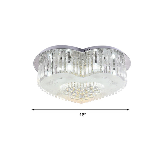 Modernist K9 Crystal Flushmount Ceiling Light Fixture For Bedroom - Heart Design Led 18’/23.5’