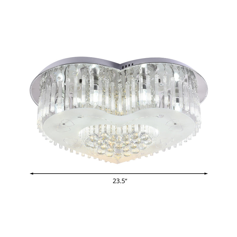 Modernist K9 Crystal Flushmount Ceiling Light Fixture For Bedroom - Heart Design Led 18’/23.5’