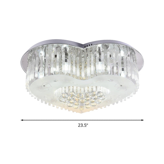 Modernist K9 Crystal Flushmount Ceiling Light Fixture For Bedroom - Heart Design Led 18’/23.5’
