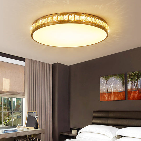 Modern Crystal Gold Led Circle Flush Light Ceiling Fixture In 14/18/21.5 Width Warm/White/Natural /