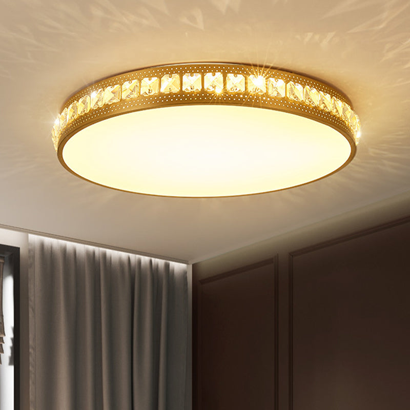 Modern Crystal Gold Led Circle Flush Light Ceiling Fixture In 14’/18’/21.5’ Width Warm/White/Natural
