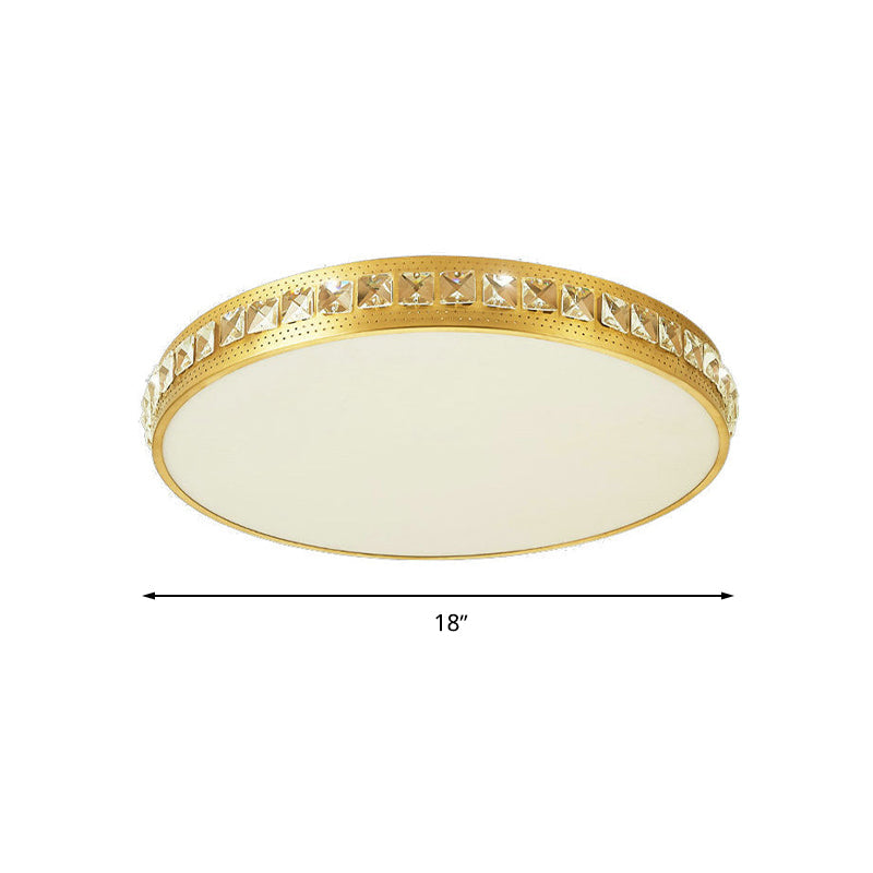 Modern Crystal Gold Led Circle Flush Light Ceiling Fixture In 14’/18’/21.5’ Width Warm/White/Natural