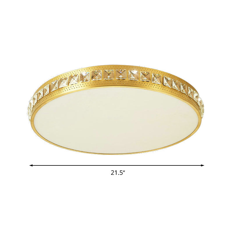 Modern Crystal Gold Led Circle Flush Light Ceiling Fixture In 14’/18’/21.5’ Width Warm/White/Natural