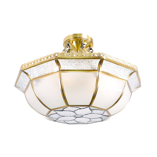 Brass Semi Flush Ceiling Light With Opal Blown Glass Dome - 4 Lights Colonial Design Ideal For