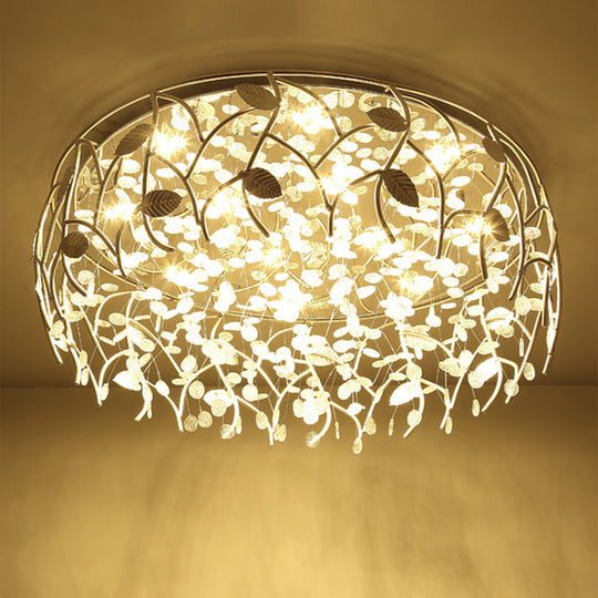 Contemporary Crystal Led Flush Mount Lamp - Chrome Finish For Living Room