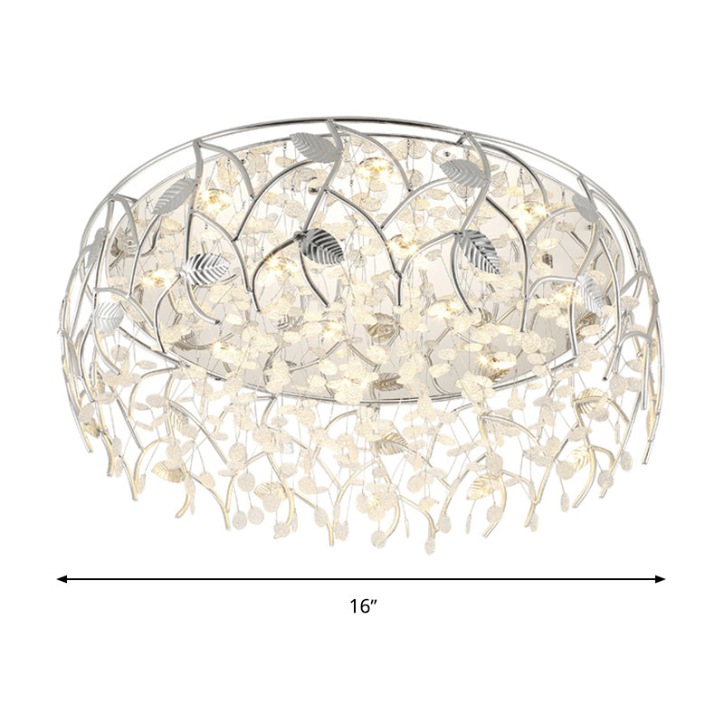 Contemporary Crystal Led Flush Mount Lamp - Chrome Finish For Living Room