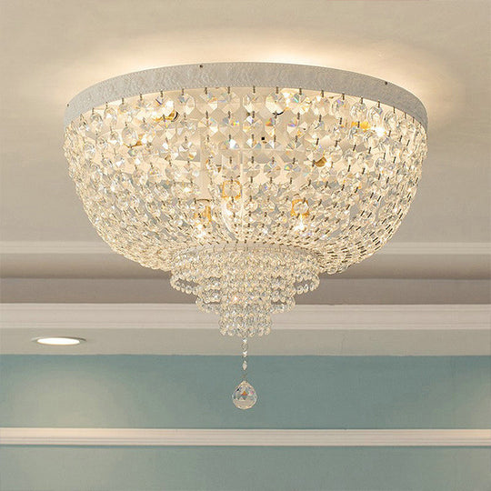 Minimalist Clear Crystal Beaded Flushmount Lighting - Wide 1 - Light Ceiling Fixture For Living Room