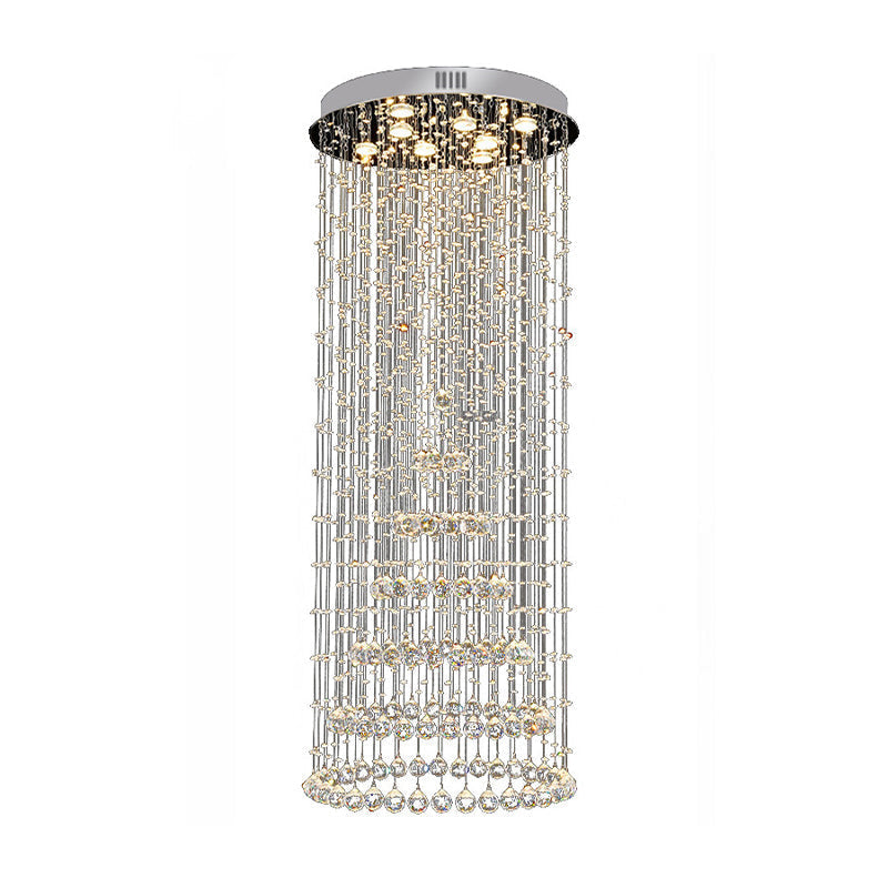 Minimalist Crystal Ball Flush Mount Lighting - 8 Lights In Nickel Finish