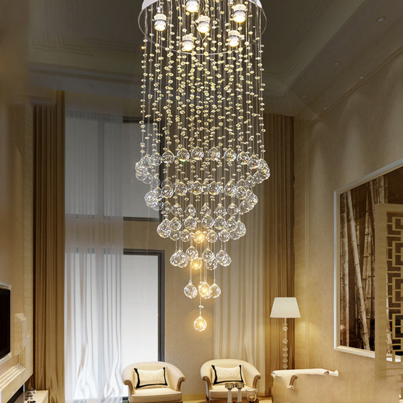 Minimalist Crystal Beaded Flush Light With 6 Nickel Lights - Stylish Mount Lighting