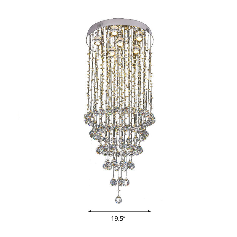 Minimalist Crystal Beaded Flush Light With 6 Nickel Lights - Stylish Mount Lighting