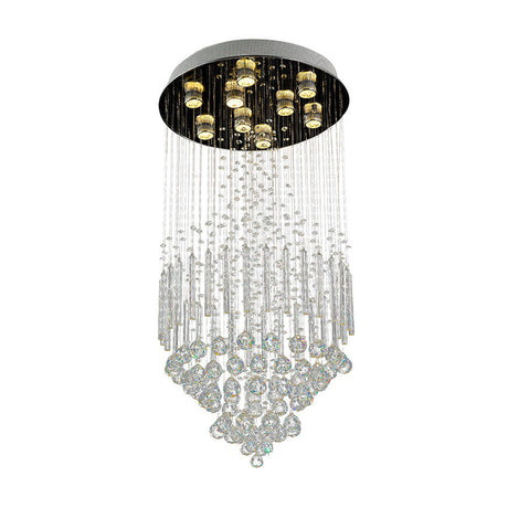 Clear Crystal Conical Flush Mount With 9 Lights - Minimalist White Light For Living Room