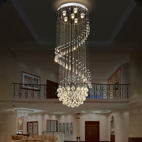 Sleek Nickel Spiral Flushmount Lighting With Crystal Ball Accents - 6 Lights Flush Light Fixture