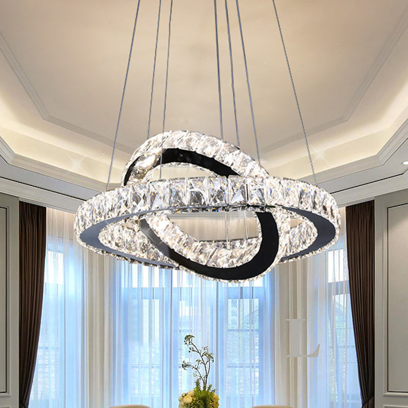 Minimalist Crystal Ring Chandelier Led Hanging Lamp Kit 19/19.5/23.5 Wide For Bedroom Black / 19